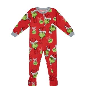 Dr. Seuss Grinch Christmas Toddler Kids Footie Pajamas Pjs Red Green 24 Months